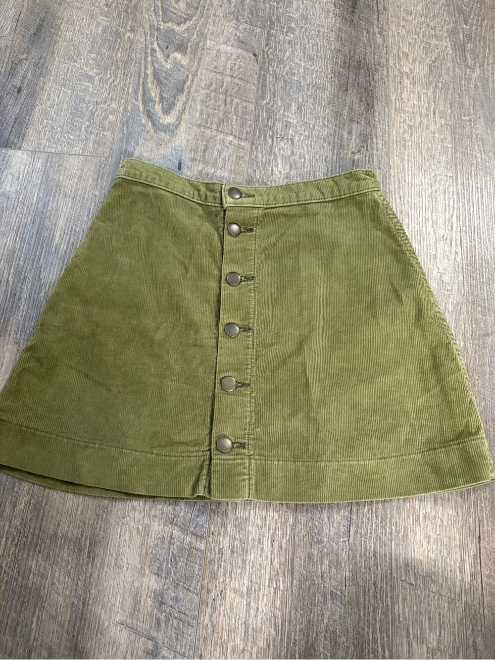 American Apparel Olive Green Corduroy Button-Front A-Line Skirt - Picture 1 of 5